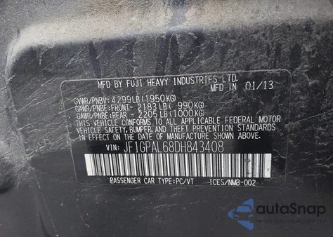 2013 Subaru Impreza 2.0I Sport Premium z USA, uszkodzony, nr VIN JF1GPAL68DH843408